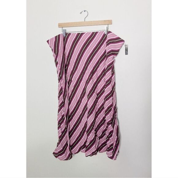 Leith Striped Bias Cut Pull On Striped Pink Midi Skirt NWT! - Picture 2 of 4